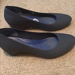 Navy blue croc wedges